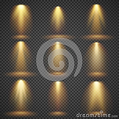 Sunlight glowing, yellow lights glow vector effects set Vector Illustration