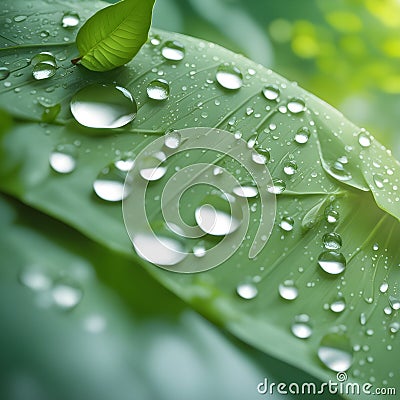The sunlight on the leaves causes the water droplets to sparkle. Stock Photo