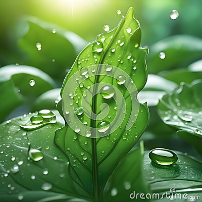 sunlight on the leaves causes the water droplets to sparkle Stock Photo