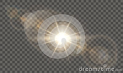 Sunlight lens flare light effect with warm golden sunrays Stock Photo