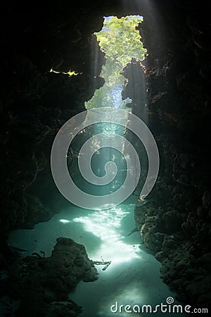 Sunlight a Narrow Underwater Grotto Stock Photo