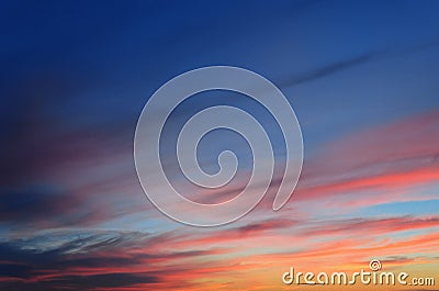 Sunlight reflected in the many clouds in the evening sky Stock Photo