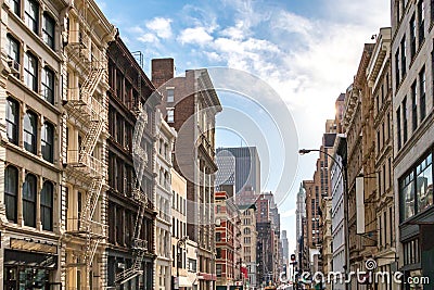 Sunlight shines on the buildings in SoHo, New York City Stock Photo