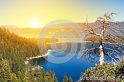 Sunlight shines on landscape scene in Lake Tahoe California Stock Photo