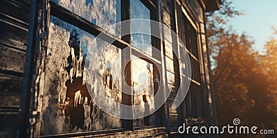 Sunlight shines through a window in an old building. This image can be used to depict light, architecture, history, or a Stock Photo