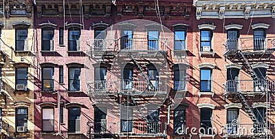 Sunlight shining on block of old buildings in the Upper East Side neighborhood in New York City Stock Photo