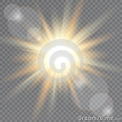 Sunlight on transparent background. Lens flare. Vector illustration Vector Illustration