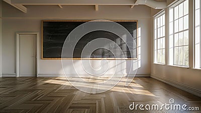 Sunlit Classroom with Empty Chalkboard. Generative ai. Cartoon Illustration