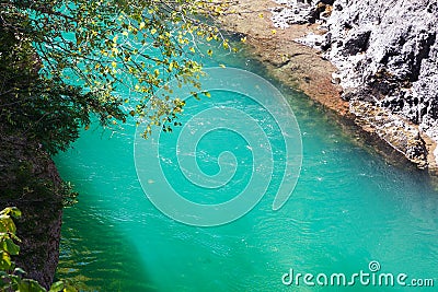 Sunlit emerald whitewater Stock Photo
