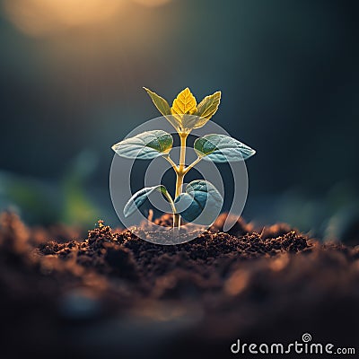 Sunlit growth, young plant, mornings touch, earths vibrant renewal Stock Photo