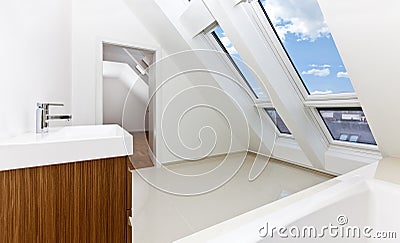 Sunlit modern bathroom of Contemporary apartment Stock Photo