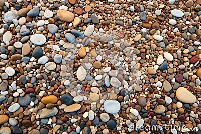 sunlit pebbles on a sandy beach Stock Photo