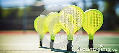 Sunlit Pickleball Paddles on Court, Spacious Play Area with Free Copy Space Stock Photo