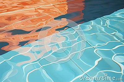 Sunlit pool water with glimmering reflections, revealing serene depths and shimmering ripples. Clear view of the Stock Photo