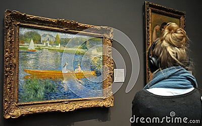 The Skiff La Yole Pierre-Auguste Renoir at the National Gallery Museum in London Editorial Stock Photo