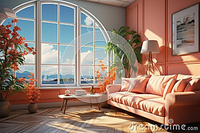 Sunlit Serenity: Living Room with Several Windows in the Style of Cyril. Generative AI Stock Photo