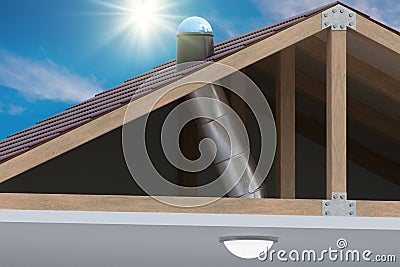 Sunlite light tube system for transporting natural daylight from roof into room. 3D rendered illustration Cartoon Illustration