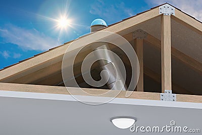 Sunlite light tube system for transporting natural daylight from roof into room. 3D rendered illustration Cartoon Illustration