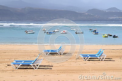 Sunlounger at the Playa de las Canteras, Las Palmas de Gran Canaria Stock Photo
