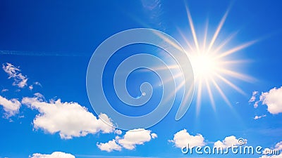 Blue sky with bright sun Stock Photo