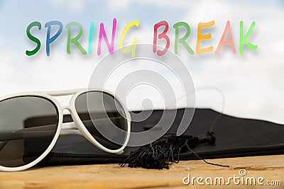 Sunny background with the word spring break Stock Photo