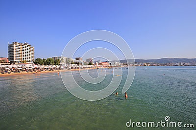Public beach in Sunny Beach resort in Bulgaria Stock Photo