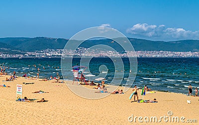 SUNNY BEACH, BULGARIA - 2 SEP 2018: Sunny Beach resort on Bulgaria s Black Sea coast known for its water sports, sand dunes, and Editorial Stock Photo