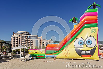 SUNNY BEACH, BULGARIA - September 8, 2017:Resort Sunny Beach Bulgaria view of the beach in summer. View of Hotel Festa M Editorial Stock Photo