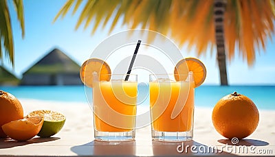 two glasses of refreshing citrus juice with an umbrella Stock Photo