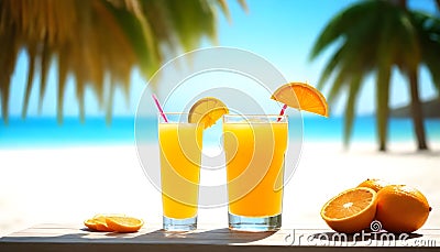 two glasses of refreshing citrus juice with an umbrella Stock Photo