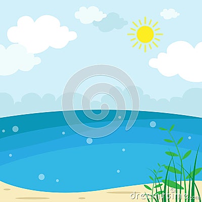 Sunny Beach Landscape - Vector Illustration, Holiday season summer background Vector Illustration