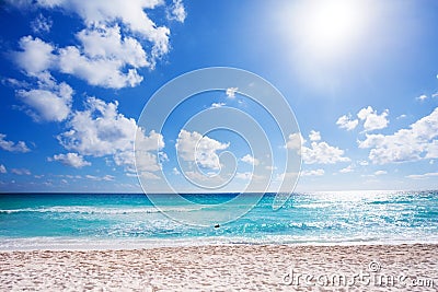 Sunny beach with white sand Cancun, Mexico Stock Photo