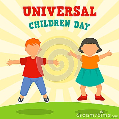 Sunny children day concept background, flat style Vector Illustration