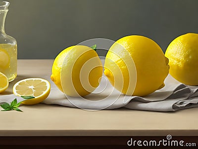 Sunny Citrus Feast: Celebrate the Beauty of Lemon on Table with Striking Picture Stock Photo