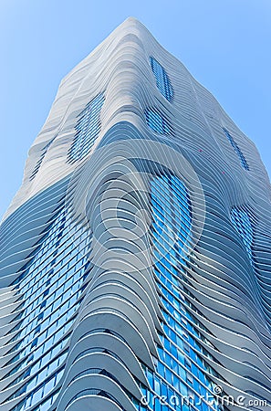 A sunny day at the Aqua building in downtown Chicago. Stock Photo