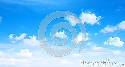 Sunny day background, blue sky with white cumulus clouds Cartoon Illustration