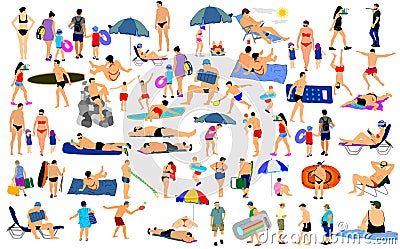 Sunny day on the beach illustration over 50 people characters. Cartoon Illustration