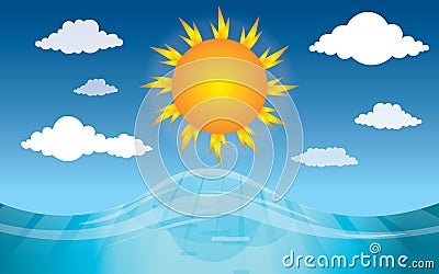 Sunny day and clear skies at sea Vector Illustration