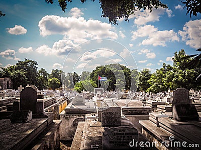 View of the a cementery in Havana with cuban flag Editorial Stock Photo