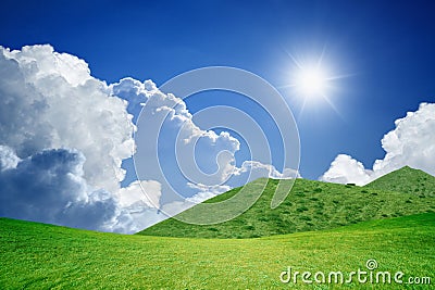 Sunny day, green hills Stock Photo