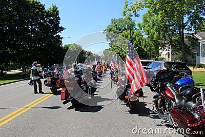 Sunny day with road full of motorcyclists ready to take part in parade, Saratoga, New York, 2016 Editorial Stock Photo