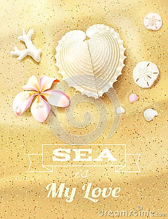 Sunny Dunes with Heart Shaped Seashell Vector Illustration