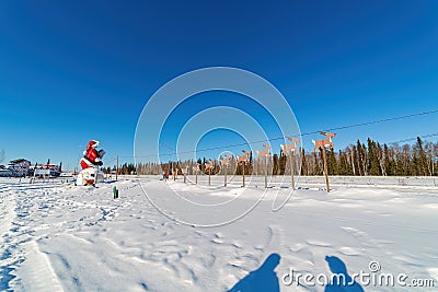 Sunny exterior view of the north pole Santa claus house Stock Photo