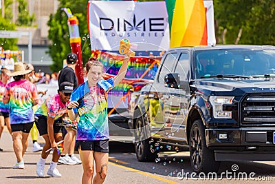 Sunny exterior view of the Pride Parade event Editorial Stock Photo
