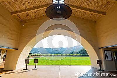 Sunny exterior view of the Robert Mondavi Winery Editorial Stock Photo