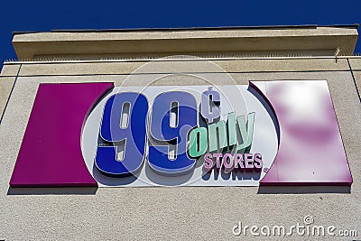 Sunny exterior view of the sign of 99 Cents Only Stores Editorial Stock Photo