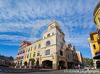 Sunny exterior view of the Tivoli Village Editorial Stock Photo