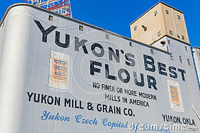 Sunny exterior view of the Yukon Mill and Grain Co Editorial Stock Photo