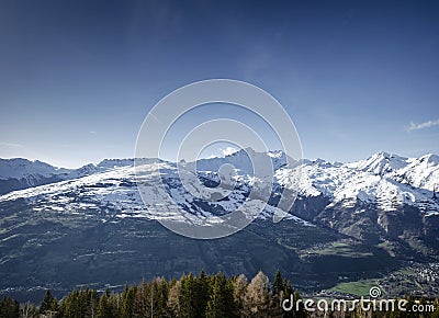 Sunny french alps mountain snow view in les arcs france Stock Photo