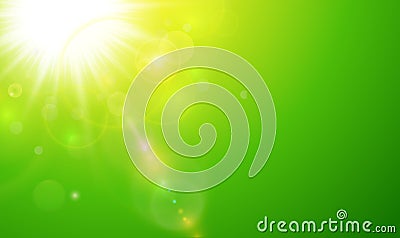 Sunny green natural background, blurry with sun and lens flare Vector Illustration